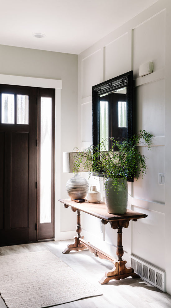 Interior design of front entryway for home in Utah’s 2020 Parade of Homes. Designed by interior designer Erica LeMaster Sargent. 