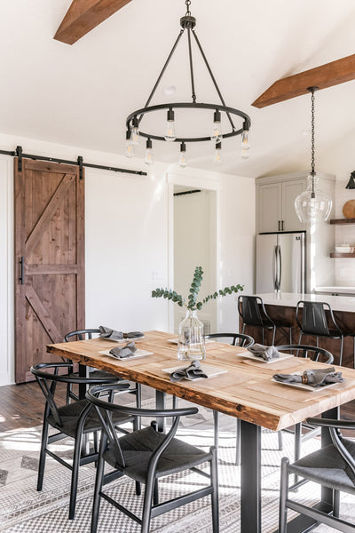 Interior design of kitchen dining area from our Transitional Ranch project. Designed by interior designer Erica LeMaster Sargent. 