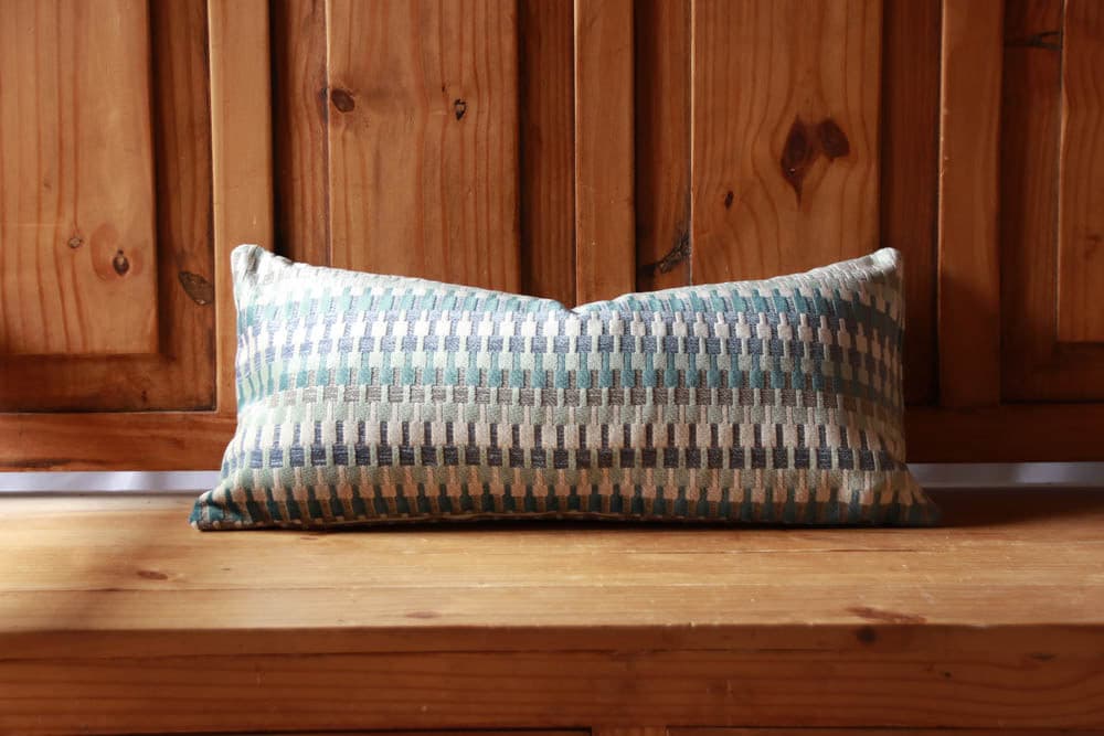 Chloe teal and tan lumbar pillow cover.